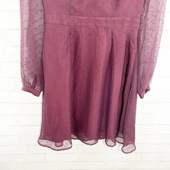 Modcloth Maroon Swiss Dot Bow Dress with Sheer Sleeves Women's Size 8 - Picture 3 of 8